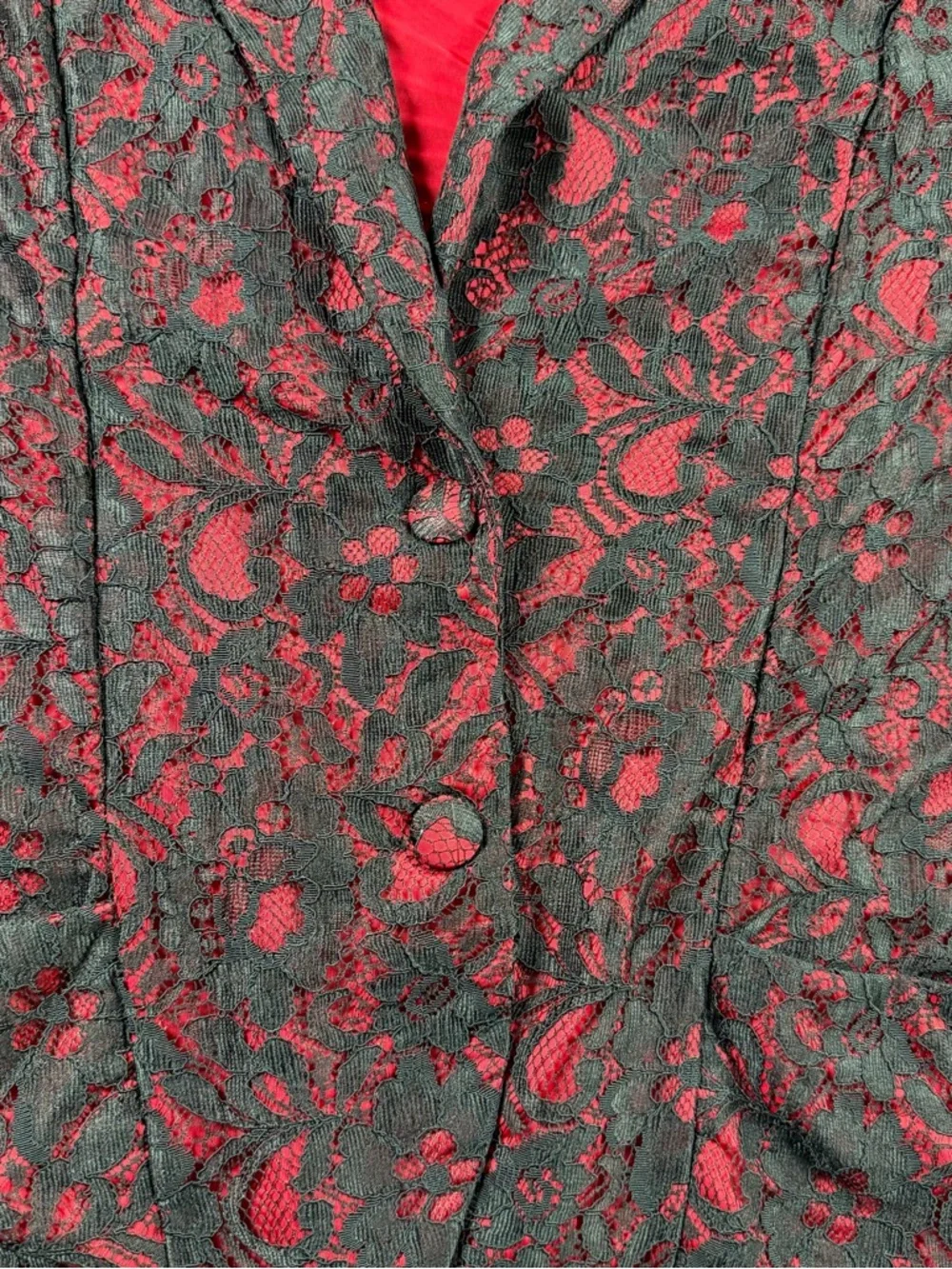 Torrid Women's Plus Size 2 Red Lined Black Lace Ruched 3/4‎ Sleeve Blazer Event